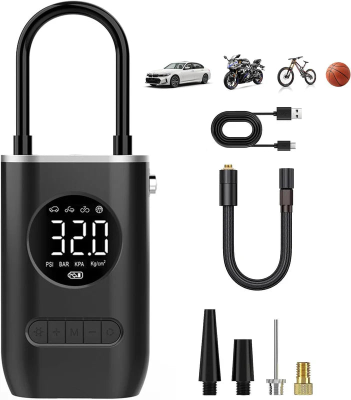 Compresor Portátil Inflador USB, 4 Puntas, Balones, Llantas, Globos, Ligero
