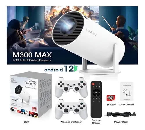 Proyector Portátil M300 Max con Android TV y 20.000 Juegos, Tu Centro de Entretenimiento Total