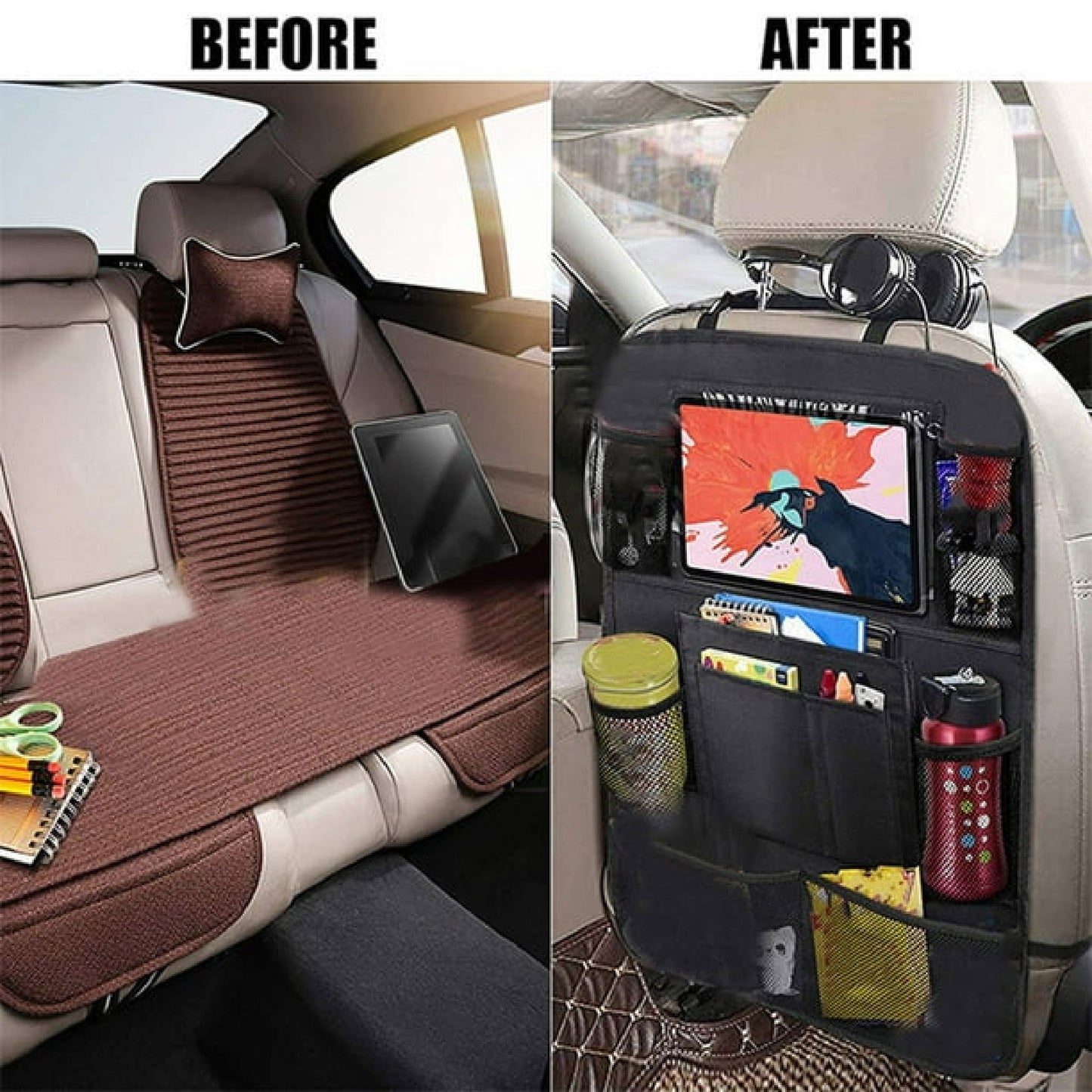Organizador para Asiento de Carro, Protector Multi-bolsillos Impermeable, Organizador Vehicular con 6 Bolsillos