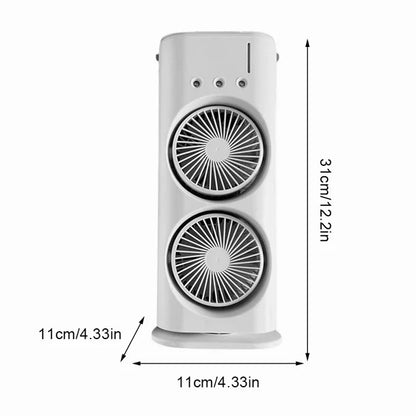 Ventilador Doble Portátil con Humidificador Integrado y Rotación Amplia, Humidificador Portátil de Escritorio con Giro 120°