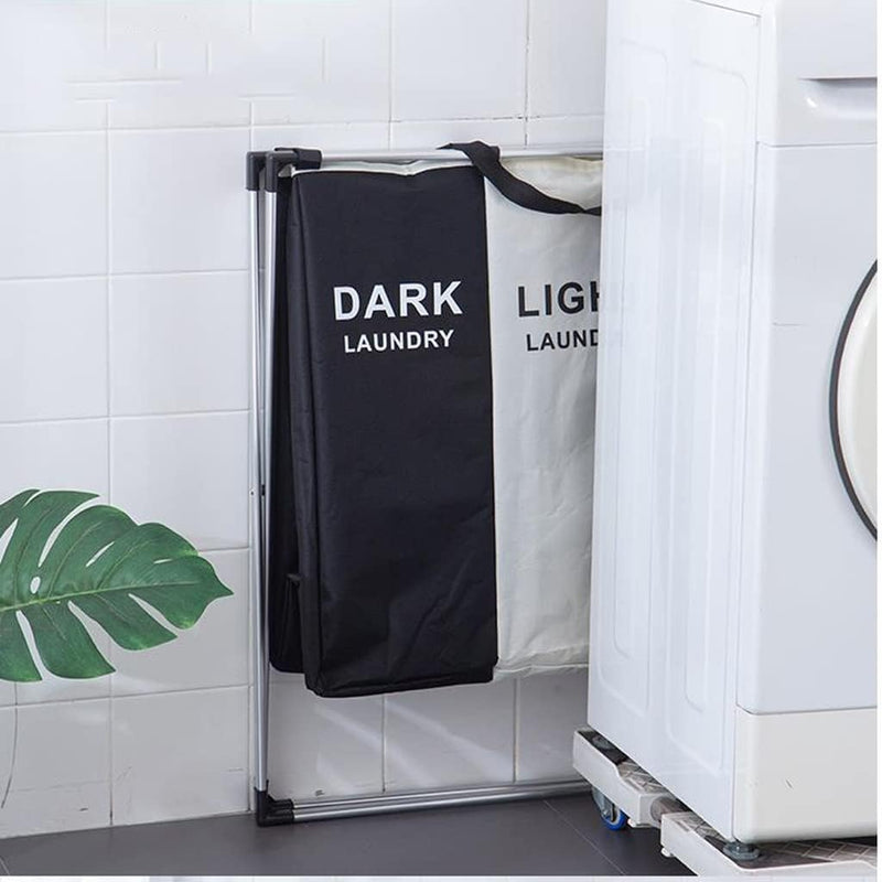 Cesta de Ropa 3 Compartimentos, Organizador Portátil, Lona Resistente, Metálica