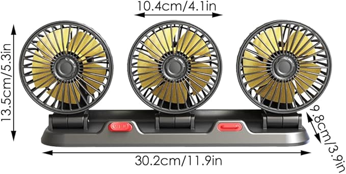 Ventilador Triple para Carro USB, 3 Cabezales con Rotación 360° y 2 Velocidades