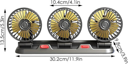 Ventilador Triple para Carro USB, 3 Cabezales con Rotación 360° y 2 Velocidades