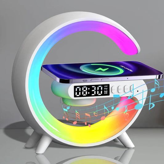 Lámpara G Grande LED RGB Multifuncional con Cargador Inalámbrico y Reloj