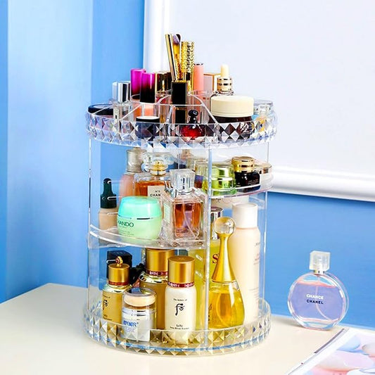 Organizador Maquillaje Acrílico Giratorio 360°, 7 Capas Ajustables, Cosméticos