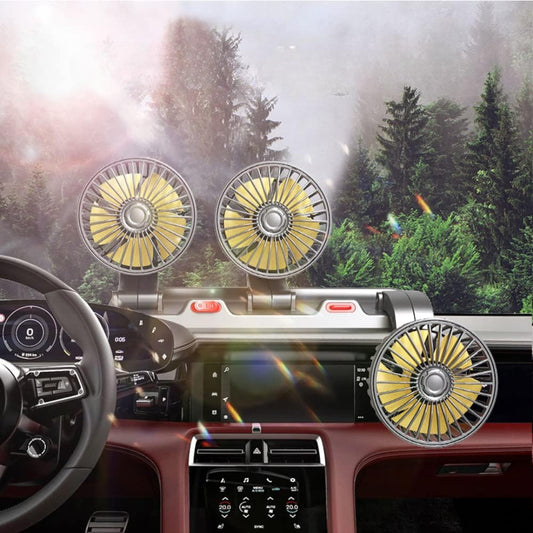 Ventilador Triple para Carro USB, 3 Cabezales con Rotación 360° y 2 Velocidades