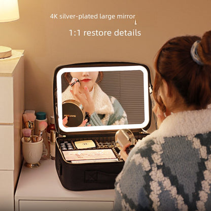 Cosmetiquera Portátil con Espejo LED Táctil y Luz Ajustable, Maletín de Maquillaje Profesional con Espejo Iluminado LED