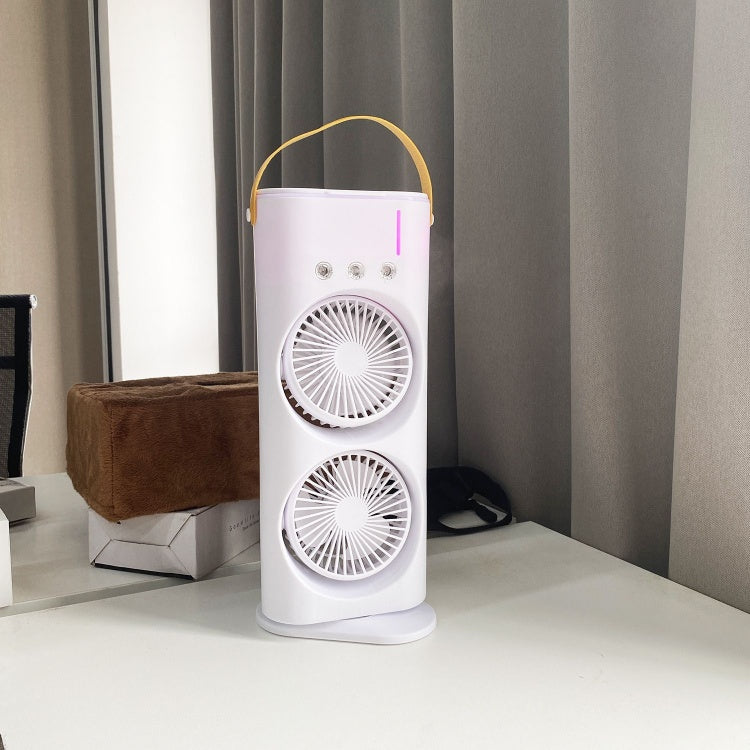 Ventilador Doble Portátil con Humidificador Integrado y Rotación Amplia, Humidificador Portátil de Escritorio con Giro 120°
