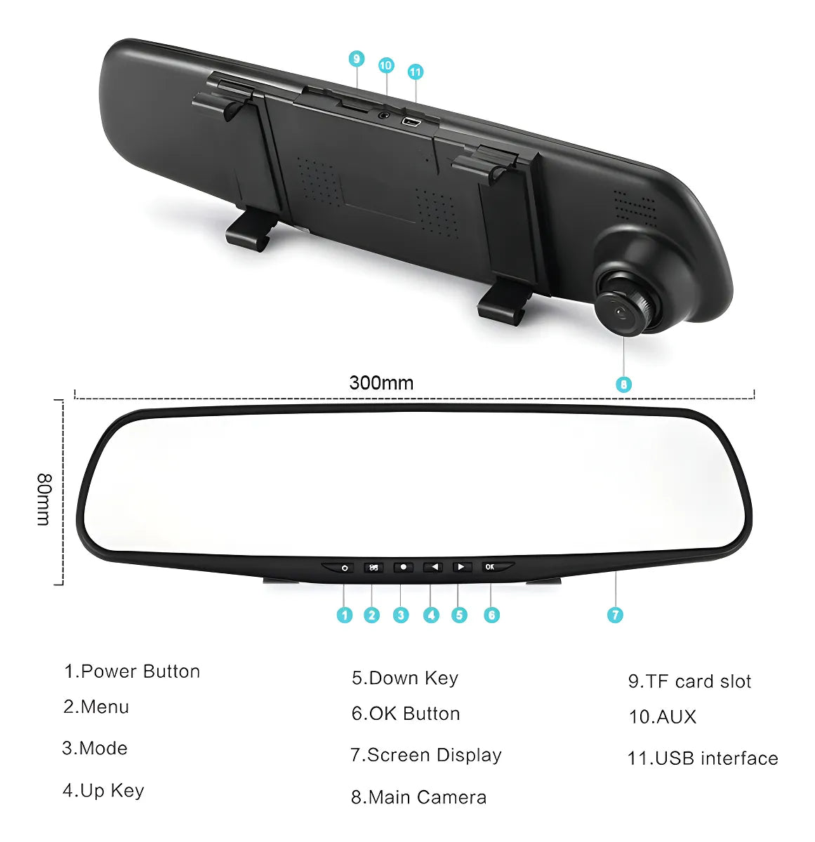 Espejo Retrovisor Inteligente con Doble Cámara Full HD, Dashcam Tipo Espejo Retrovisor con Pantalla de 4.3
