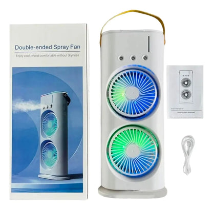 Ventilador Doble Portátil con Humidificador Integrado y Rotación Amplia, Humidificador Portátil de Escritorio con Giro 120°