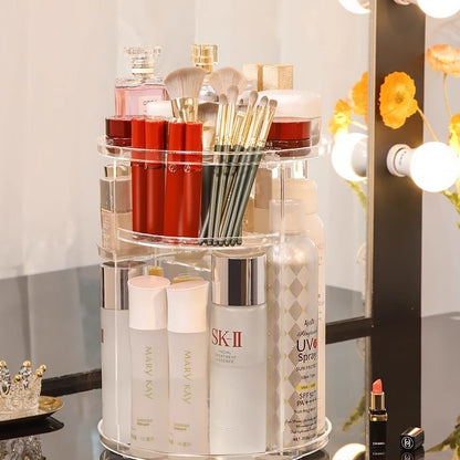 Organizador de Maquillaje Giratorio 360° con Estantes Ajustables, Torre Acrílica Transparente para Cosméticos