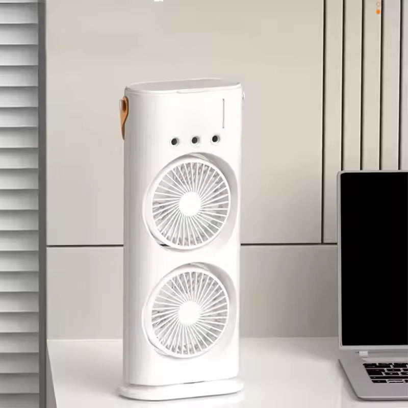 Ventilador Doble Portátil con Humidificador Integrado y Rotación Amplia, Humidificador Portátil de Escritorio con Giro 120°