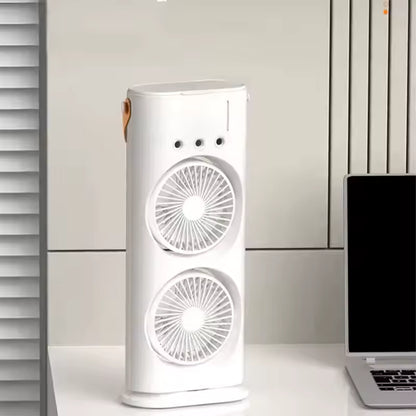 Ventilador Doble Portátil con Humidificador Integrado y Rotación Amplia, Humidificador Portátil de Escritorio con Giro 120°