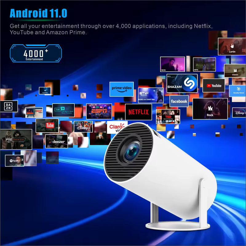 Proyector Portátil Hy300 con Android 11 y WiFi, Convierte Cualquier Pared en tu Cine Personal