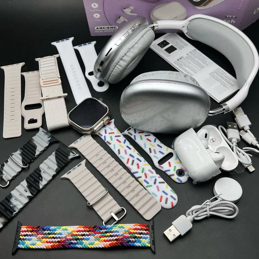 Combo K12 Audífonos Diadema Inalámbricos, Smartwatch 7 Correas, Accesorios
