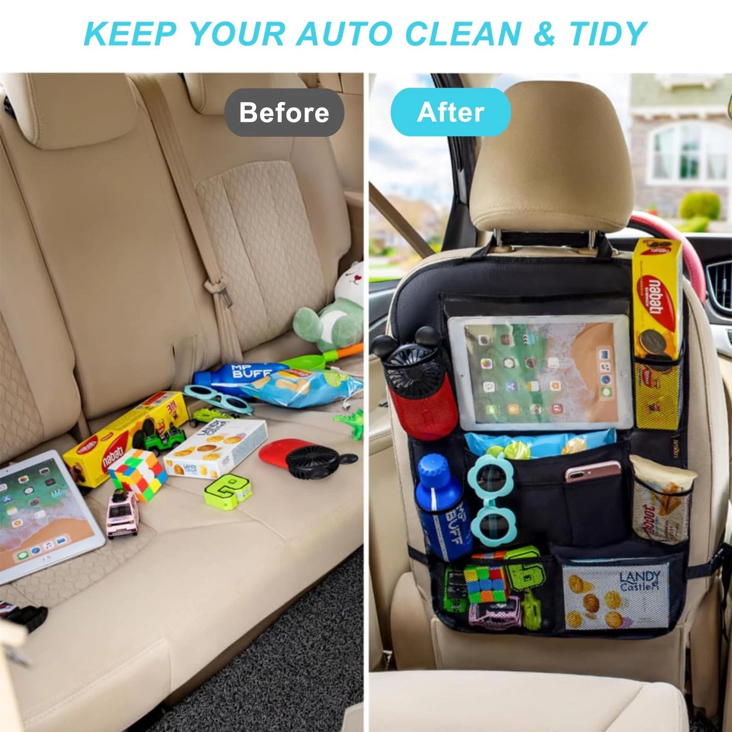 Organizador para Asiento de Carro, Protector Multi-bolsillos Impermeable, Organizador Vehicular con 6 Bolsillos